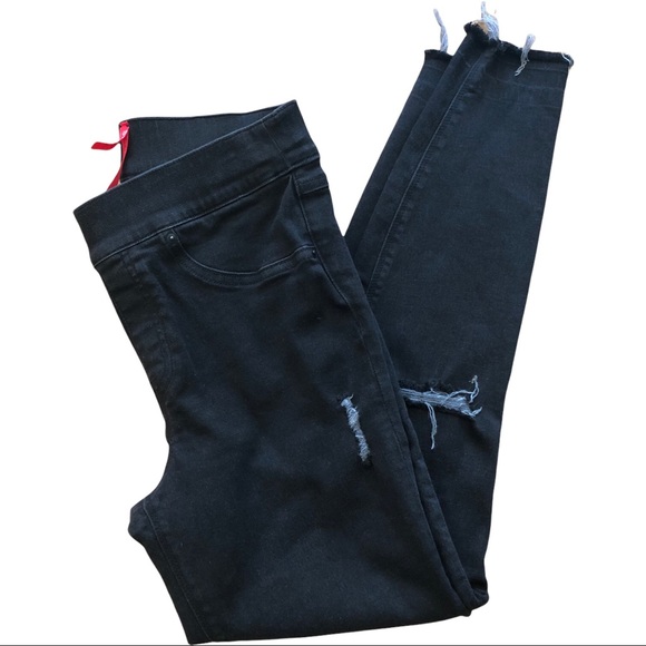 Spanx Black Distressed Skinny Jeans Jeggings Raw Edge Small - Picture 2 of 13